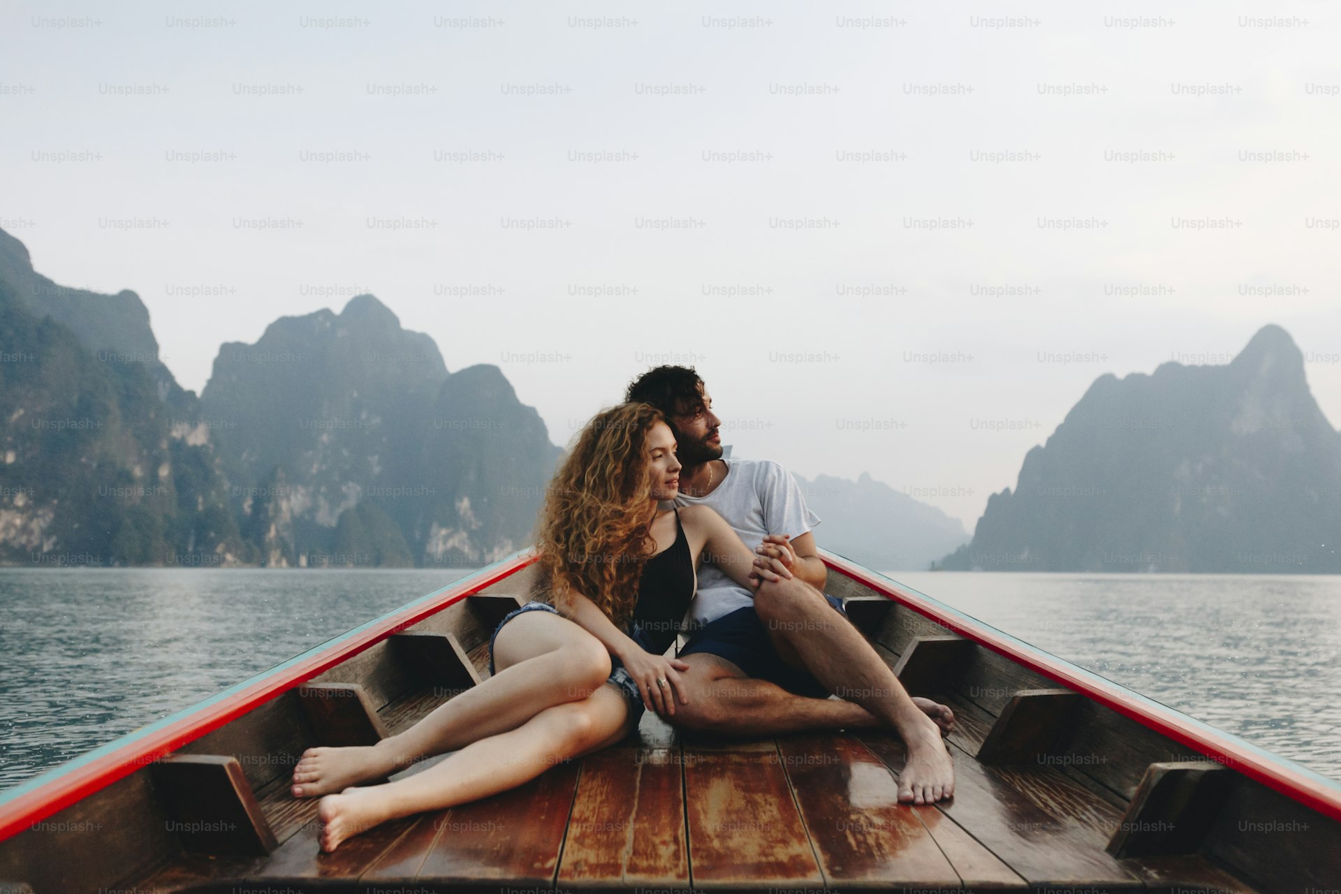 Thai longtail boat at sunset golden hour